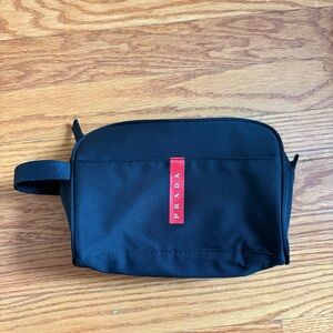 Prada Luna Rossa Makeup Pouch Bag Black Cosmetic Travel Compartment